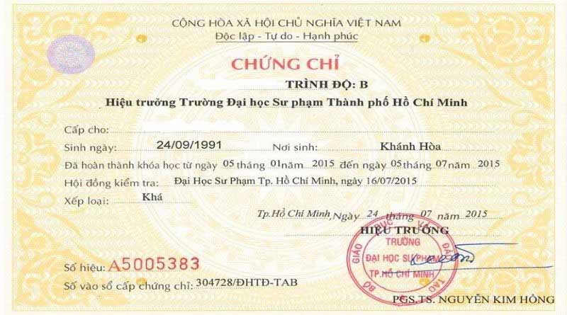 Chứng chỉ tiếng anh b là gì