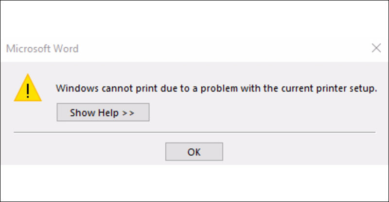 Window cannot print due to a problem with the current printer setup là